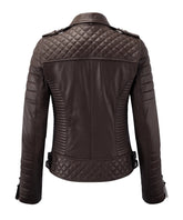 Women Biker Leather Jacket Brown freeshipping - SkinOutfit